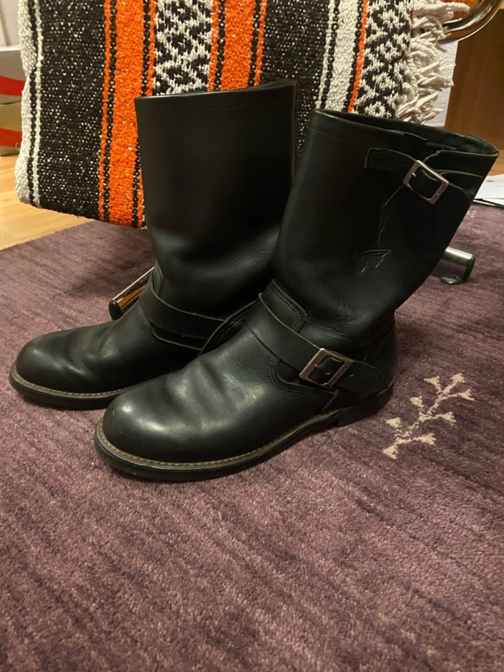 Black Leather Engineer Boots - Men's Classic Strap & Buckle - Picture 1 of 5